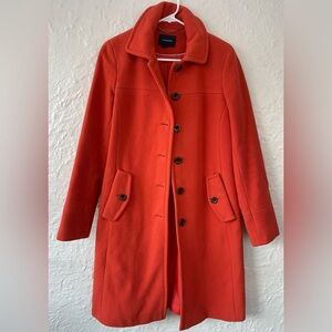 Lands End burnt orange cashmere / wool blend mid length collared peacoat; size 6